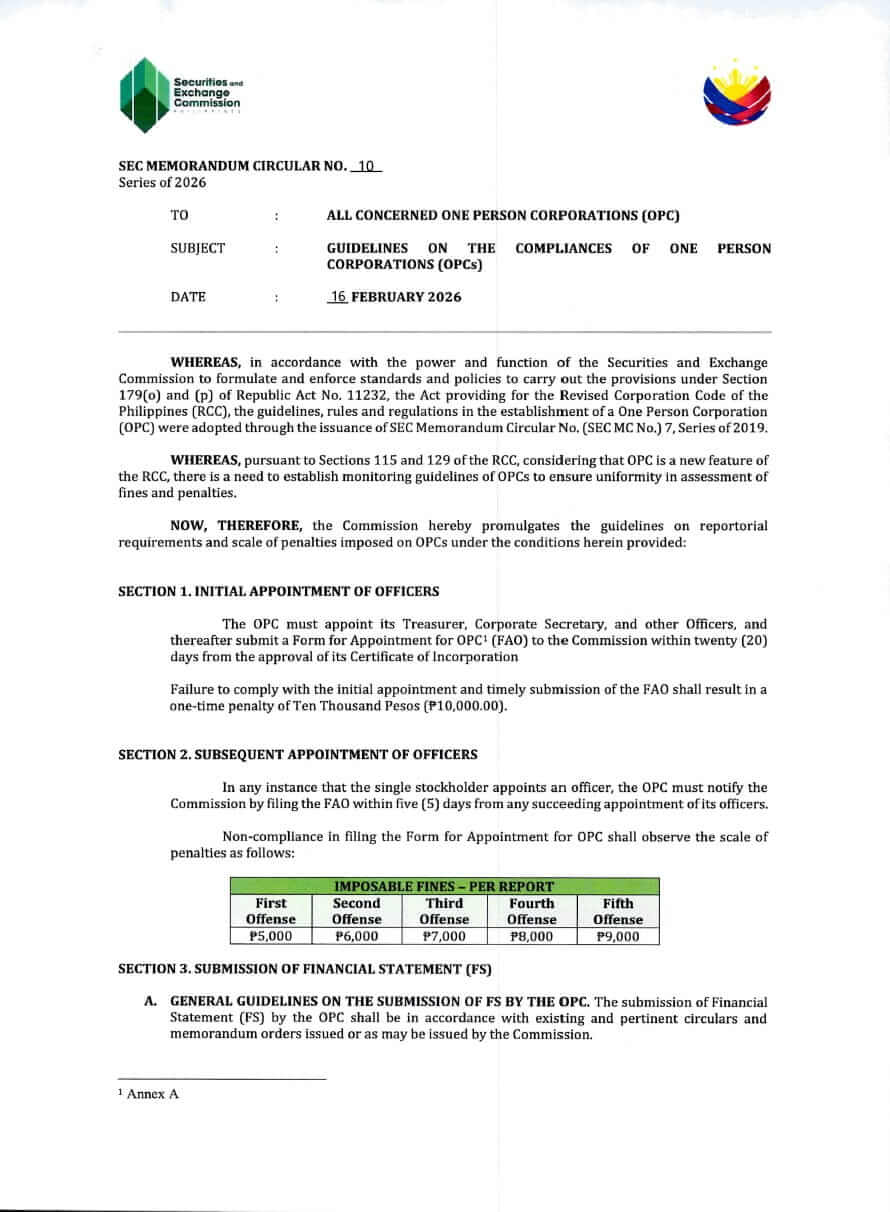 SEC MC No. 10, Series of 2026