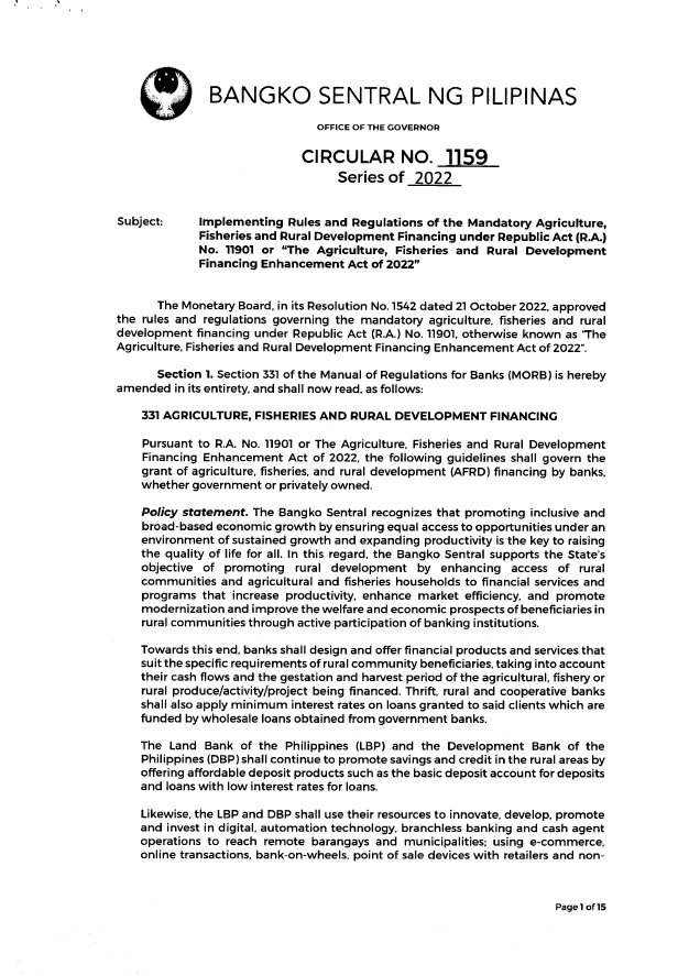 BSP Circular No. 1159