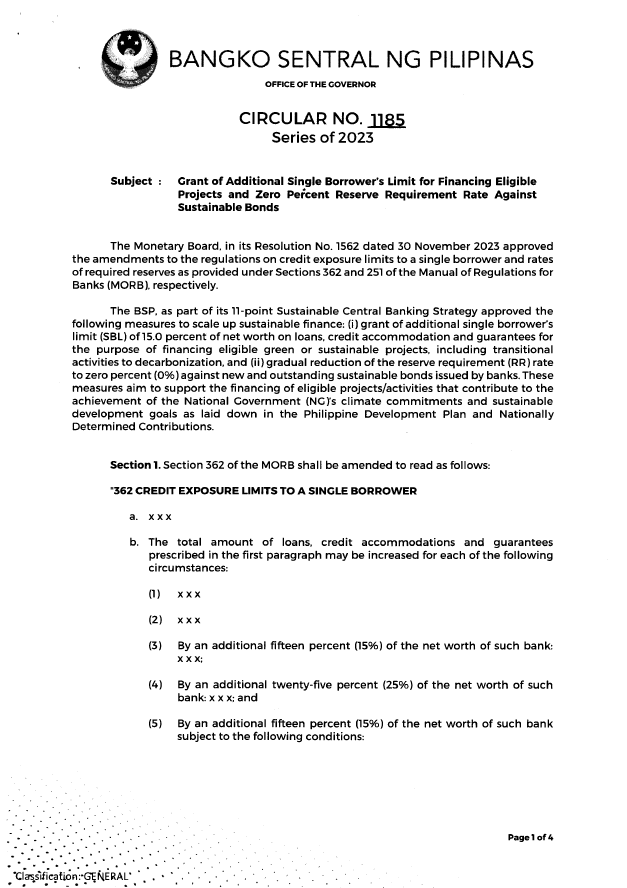 BSP Circular No. 1185