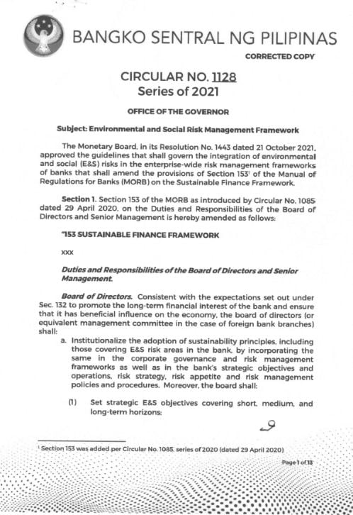 BSP Circular No. 1128