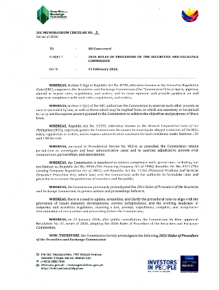 SEC MC NO. 8, SERIES OF 2026