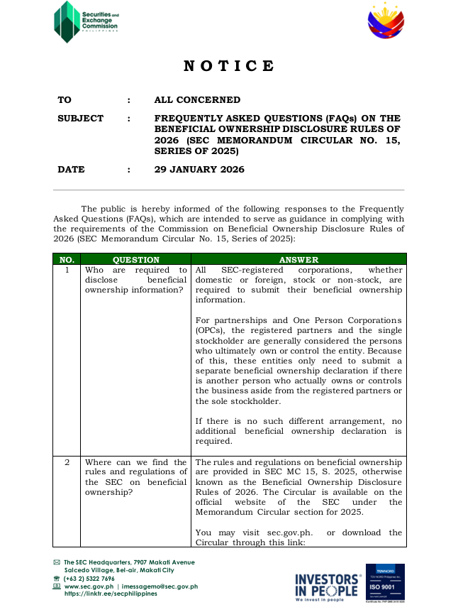 FAQS ON SEC MC. NO. 15-2025