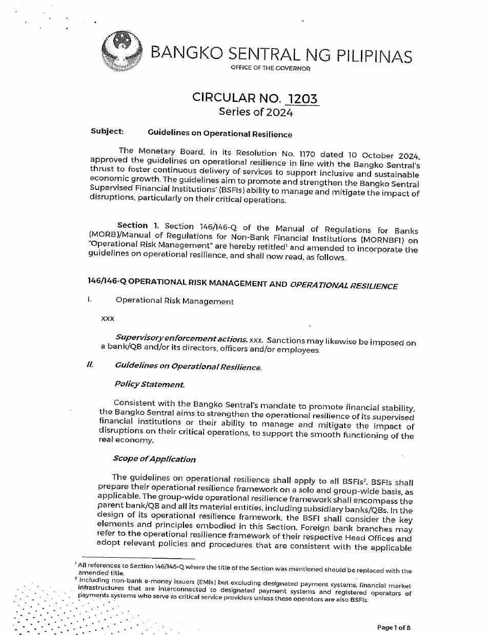 BSP Circular No. 1203