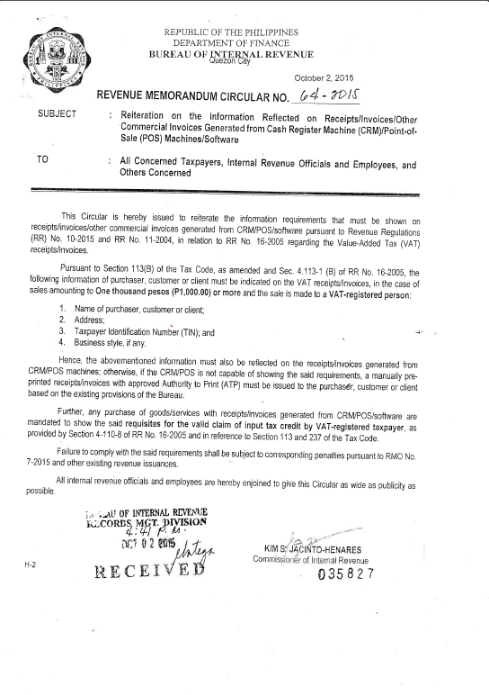 Required format for CRM/POS receipts: Clarifications and Required format for CRM/POS receipts: Clarifications and