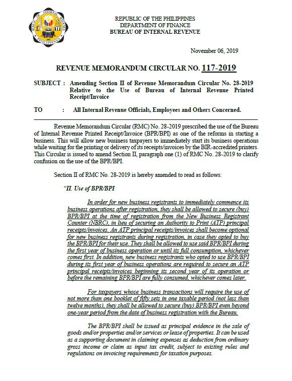 Amended rules on the use of BIR printed receipts/invoices Grant Thornton
