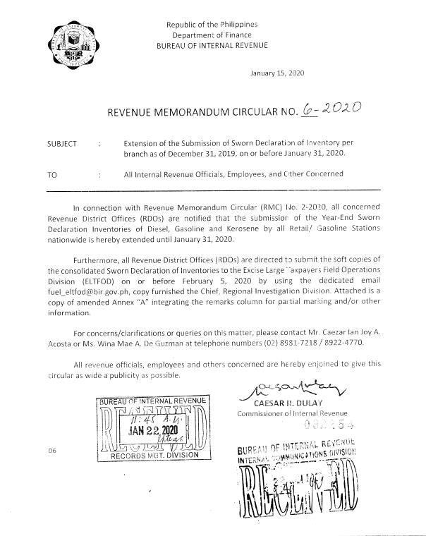 Extended deadline for submission of Sworn Declaration of Inventory by