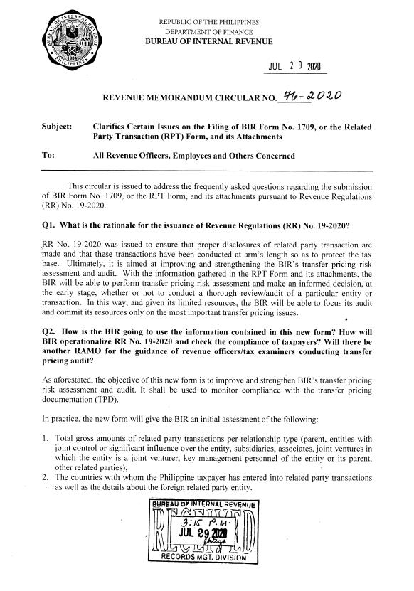 Clarifications on the submission of bir form 1709 and attachments