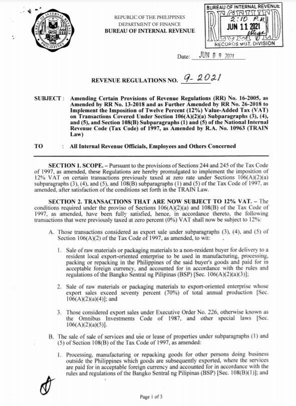 VAT zerorated transactions now subject to 12 VAT Grant Thornton
