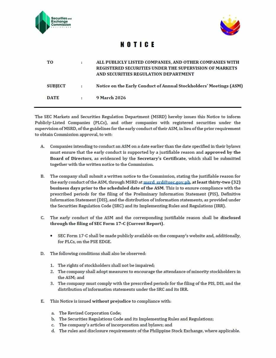 2026 Notice on the Early Conduct of ASM