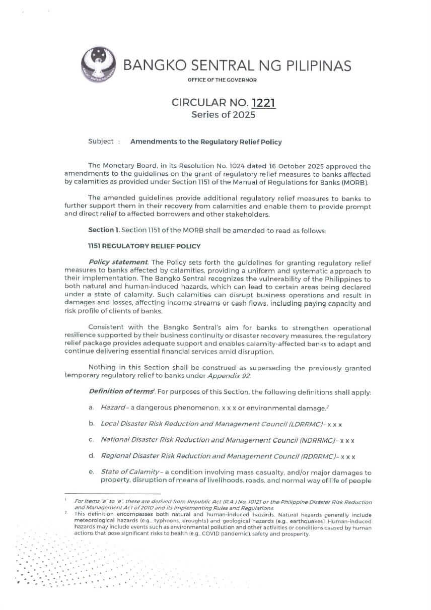 BSP Circular No. 1221, Series of 2025