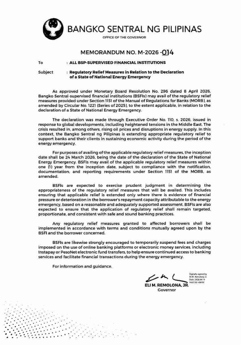BSP Memorandum No. M‑2026‑014