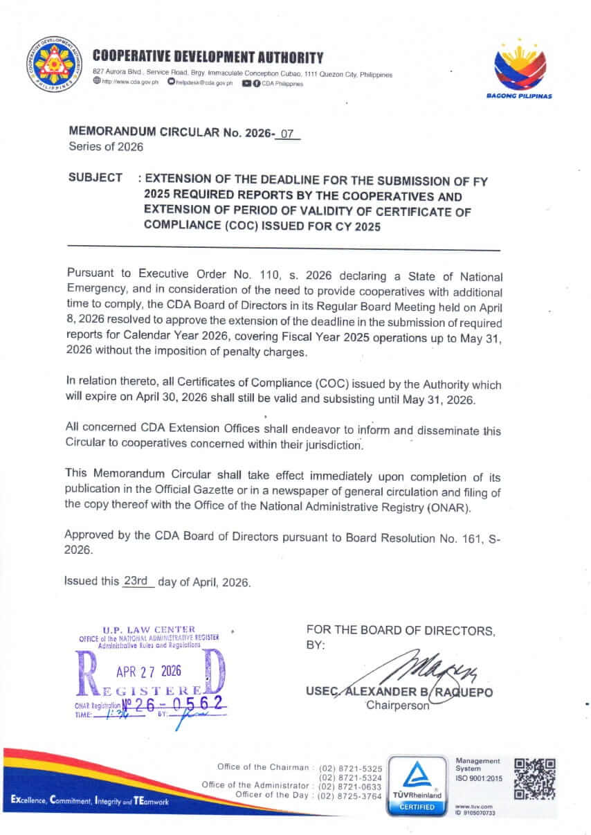 Memorandum Circular No. 2026-07, Series of 2026