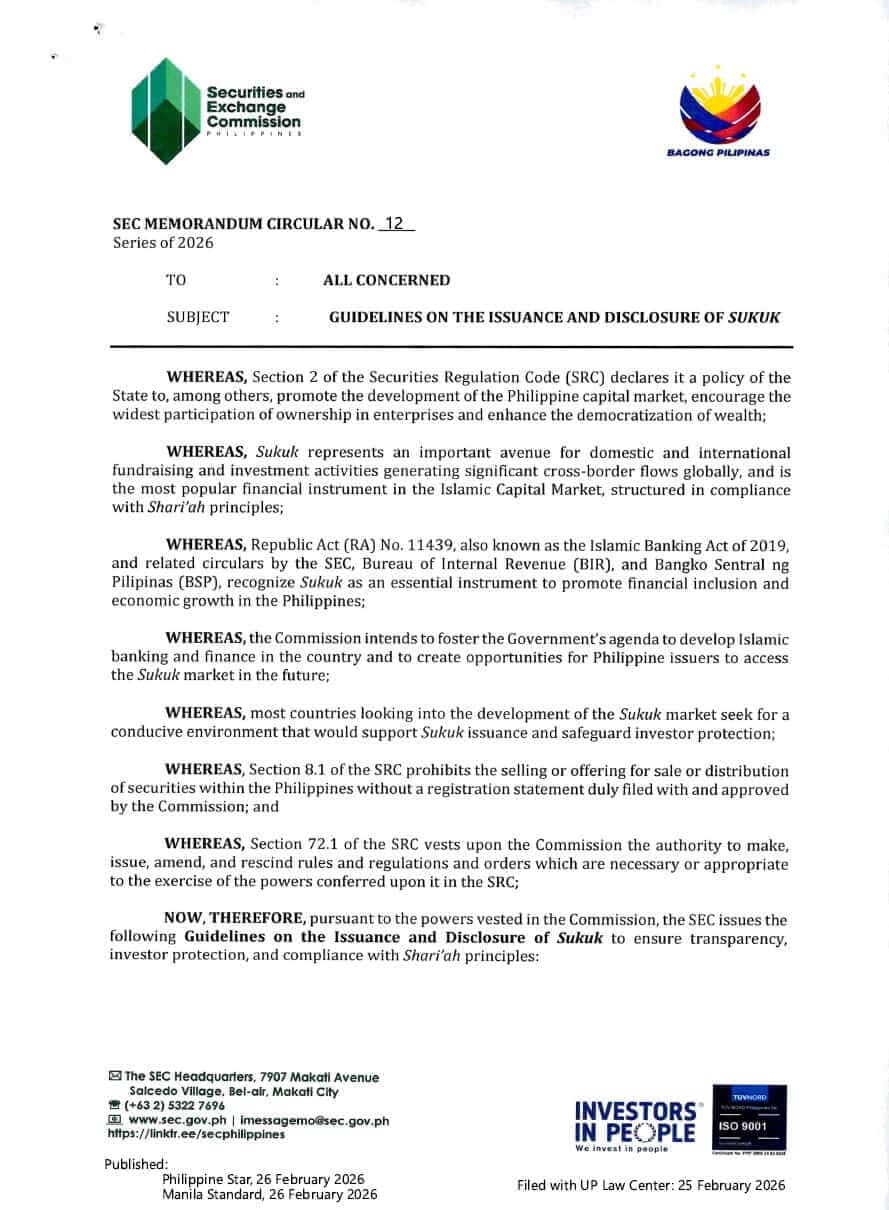 SEC MC No. 12, Series of 2026